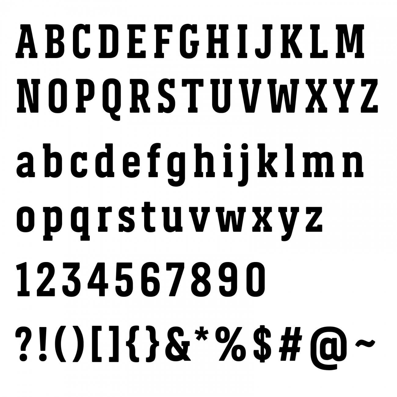 A selection of characters using the Weber Slab Bold typeface.