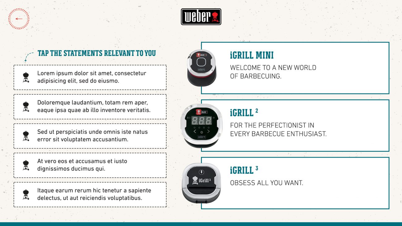 An unfiltered product selector screen with 5 statements on the left, and the 3 products on the right.