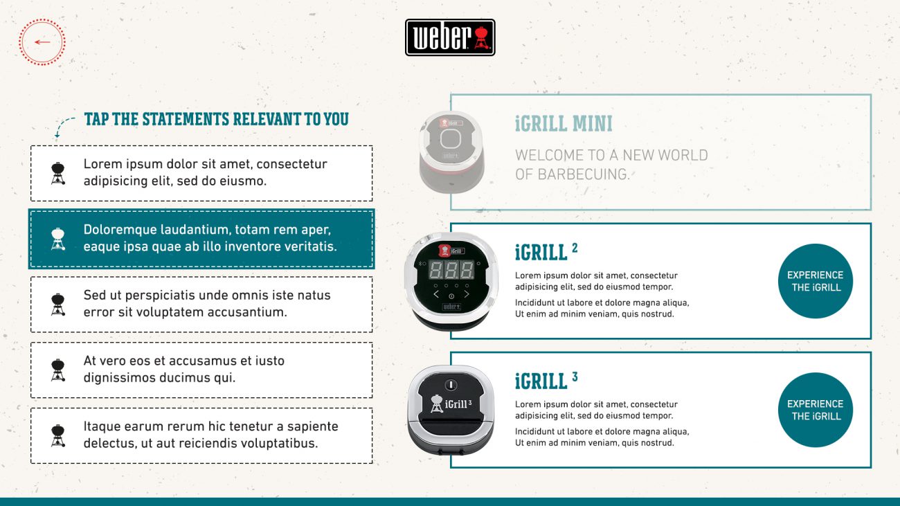 The product selector screen after selecting 1 statement. There is now 1 product faded out