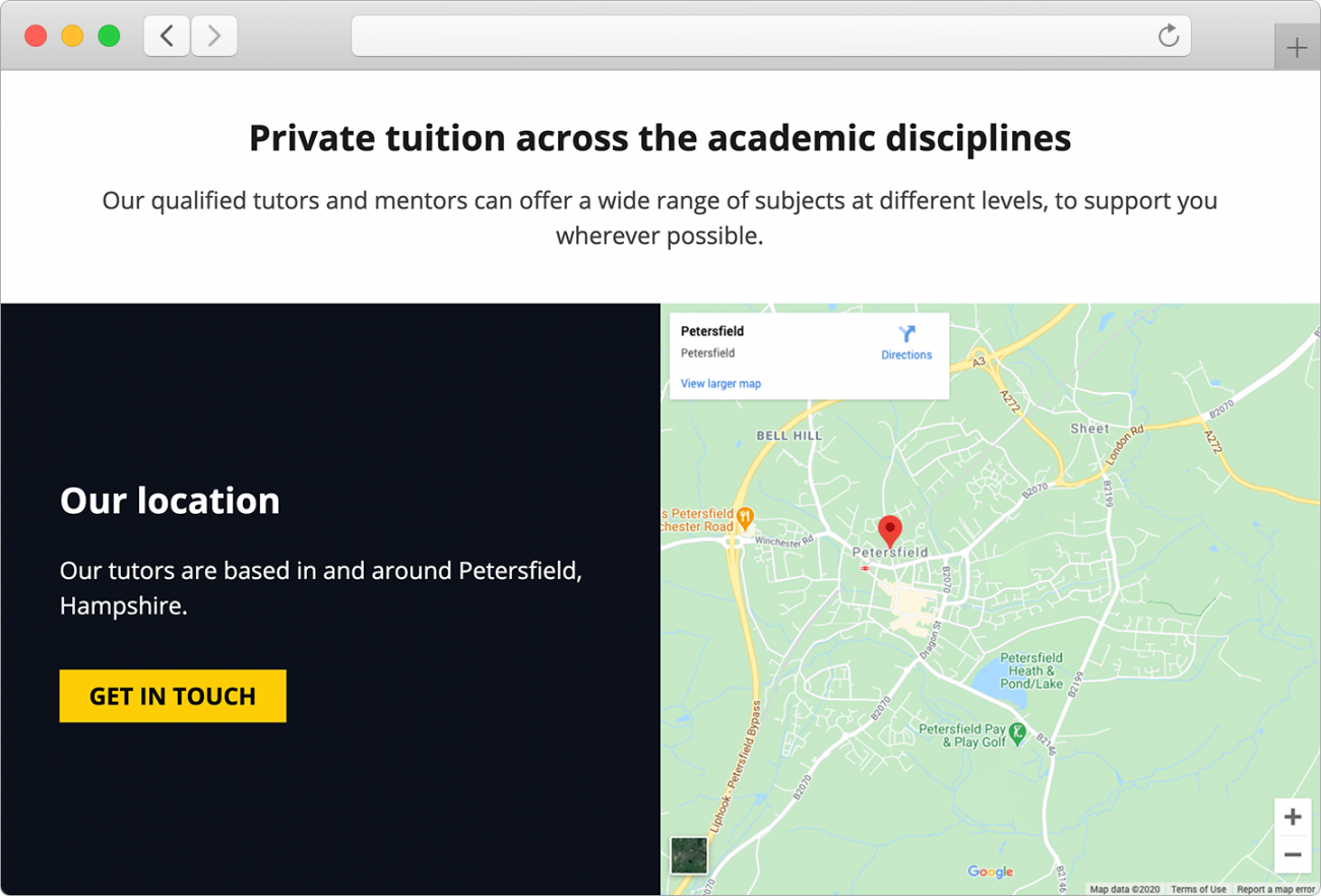 The final location section is 50% information and 50% Google map.