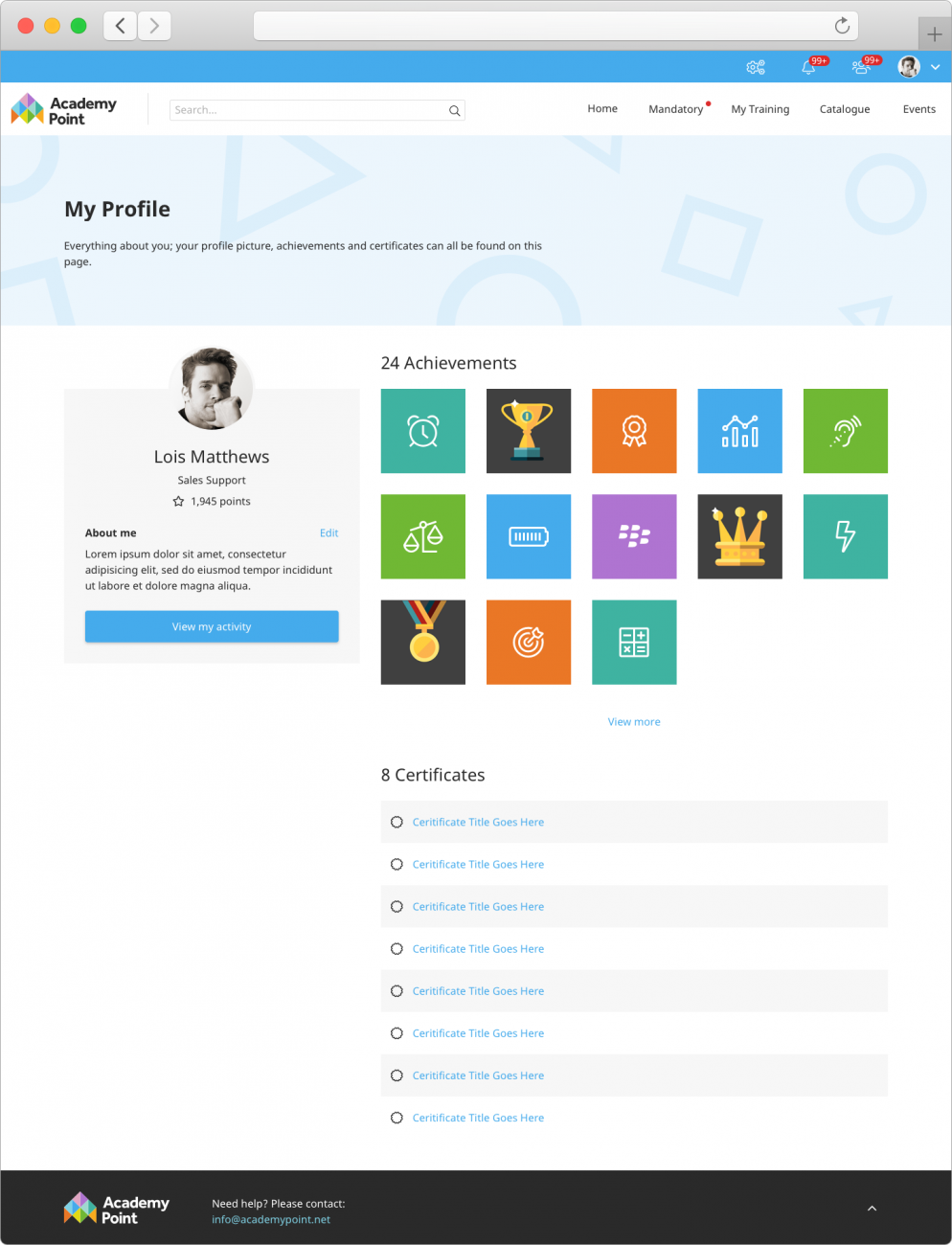 The Core LMS My Profile page to compare the Cineworld design similarities