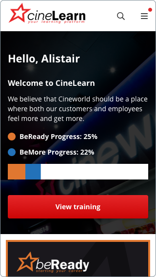 Mobile design of Cineworld home screen (1/3)