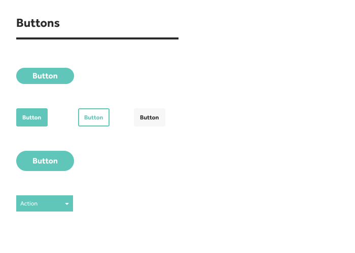 A frame from the 4x design system showing a few basic button components.