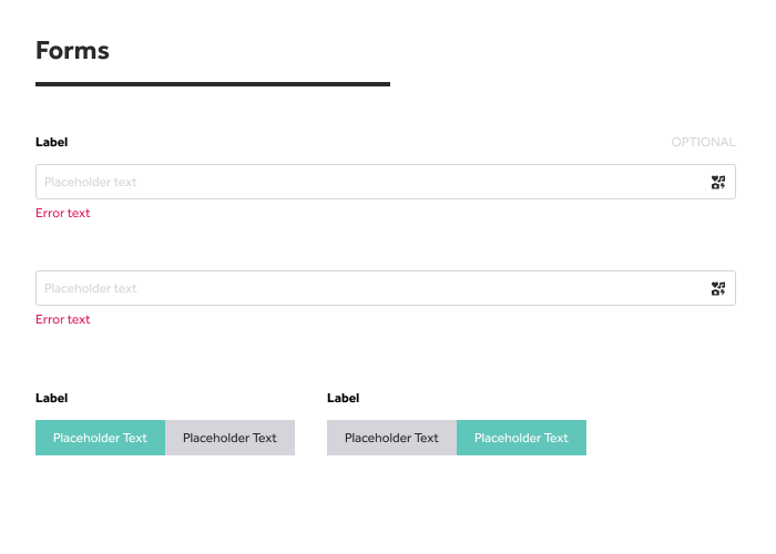 A frame from the 4x design system showing a few basic forms and toggle controls.