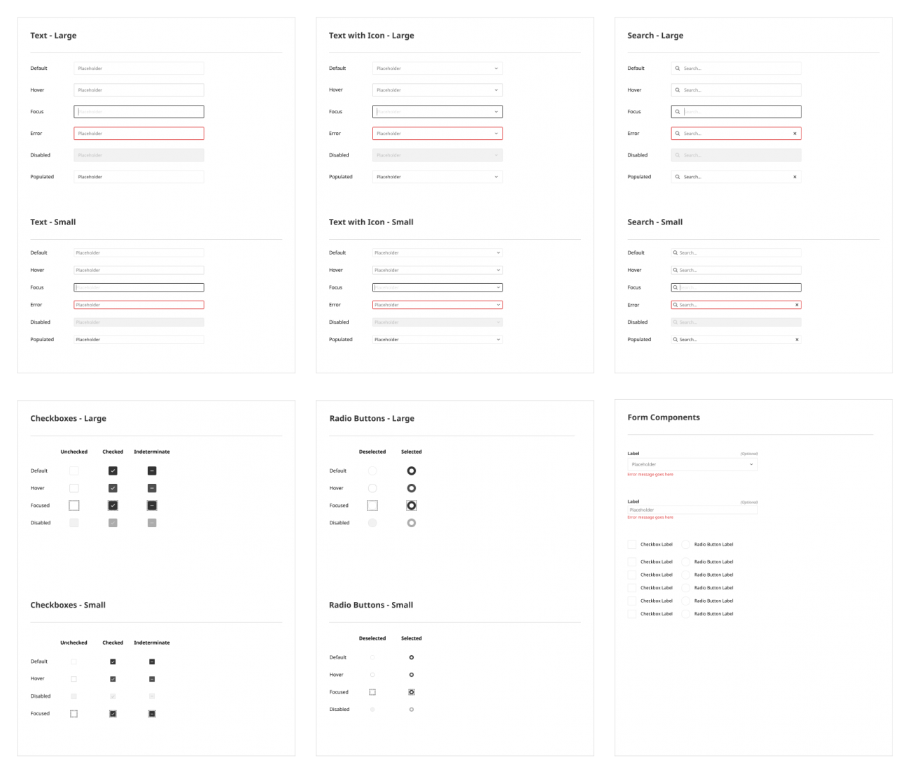 A set of screens from the design system showing the forms.