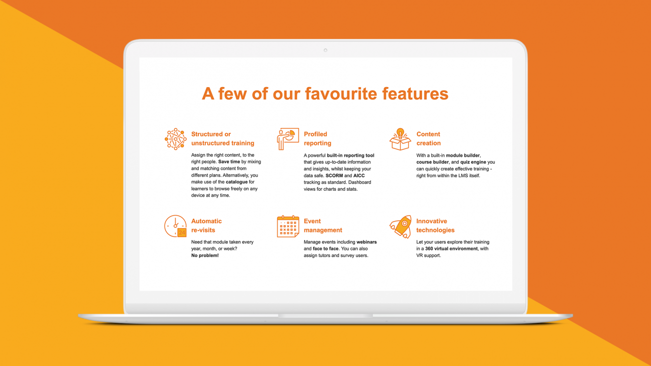 A slide taken from the branded presentation showing key features.