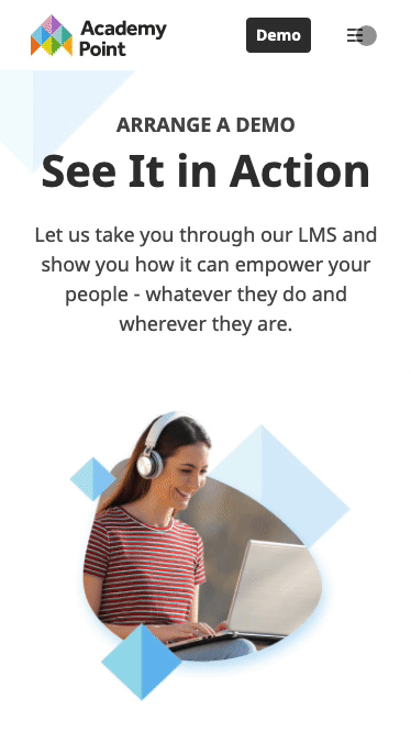 A recorded gif of the menu animation on mobile. When the menu button is clicked, the menu slides in from the right.