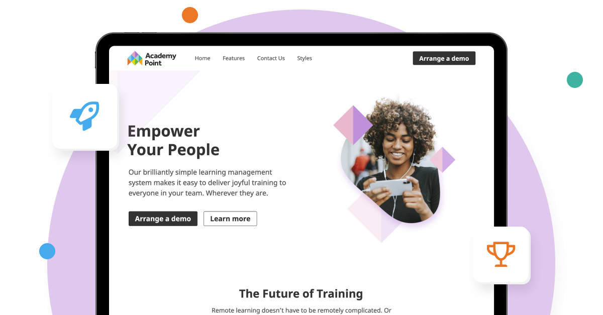 A preview image of the new Academy Point website inside of an iPad mockup.