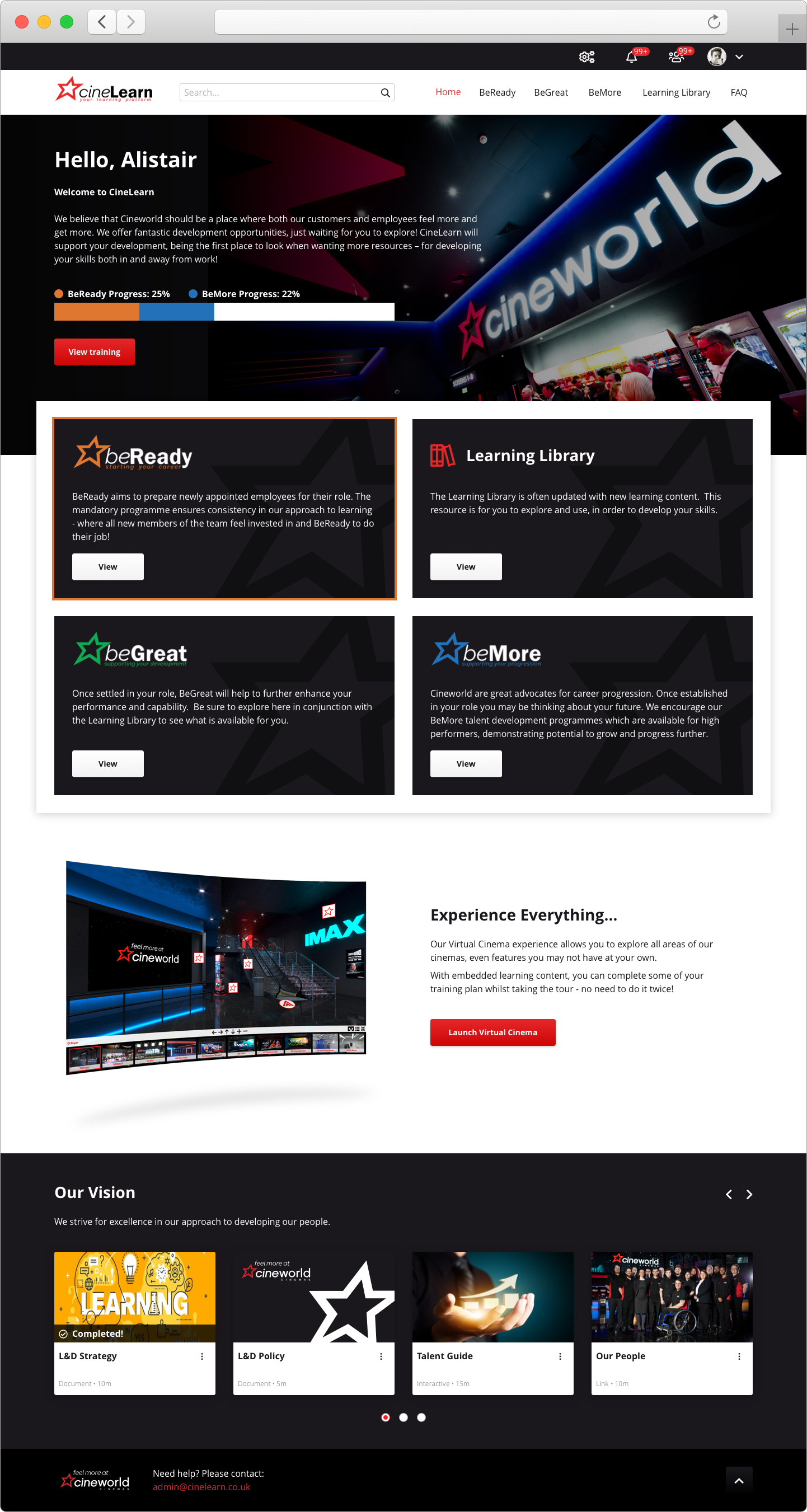 The Cineworld home page design