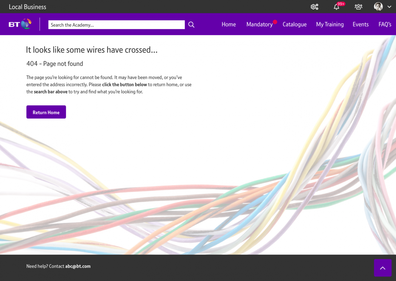 A page with the title "It looks like some wires have crossed..." with a background image of crossed wires