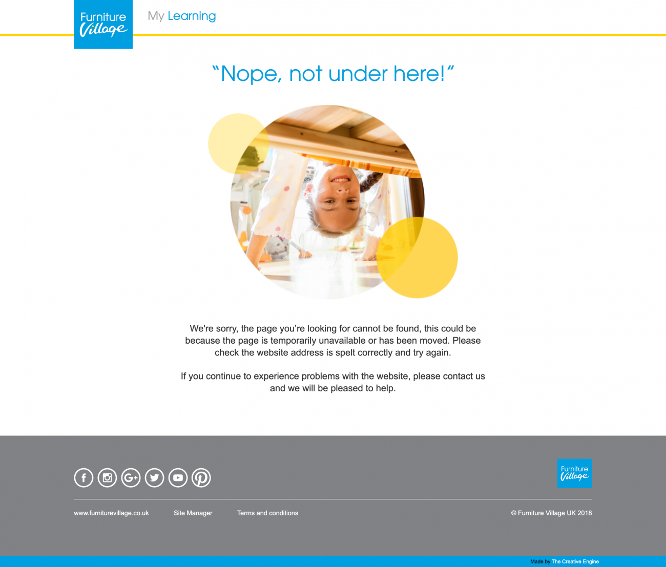 A page with the heading "Nope, not under here!" with a picture of a young girl looking under her bed.